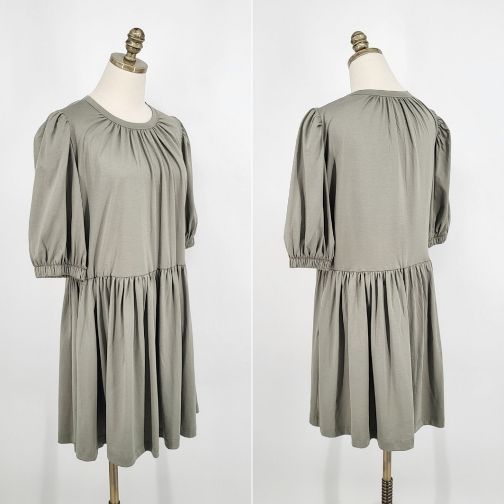 SummerSalt Luxe Pima Puff Sleeve Mini Dress Flowy Green Small